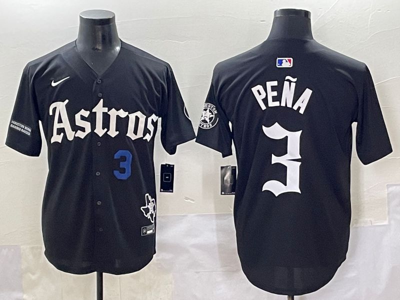 Men 2025 Houston Astros #3 Pena Black Five generations Joint Name Nike MLB Jersey style 10